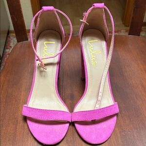 Lulu's Hot Pink Suede Ankle-Strap Block Heels